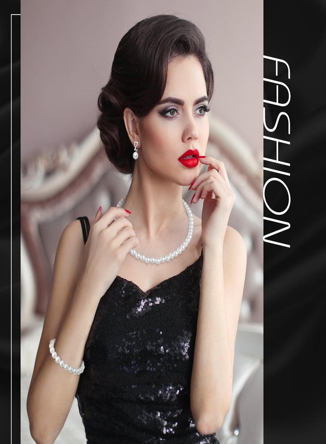 Aurelema 3 Pcs Christmas Pearl Jewelry Sets 1920s Women Faux Pearl Necklace Bracelet Kids Clip on Earrings for Women Girls(10 mm,White) - Image 4